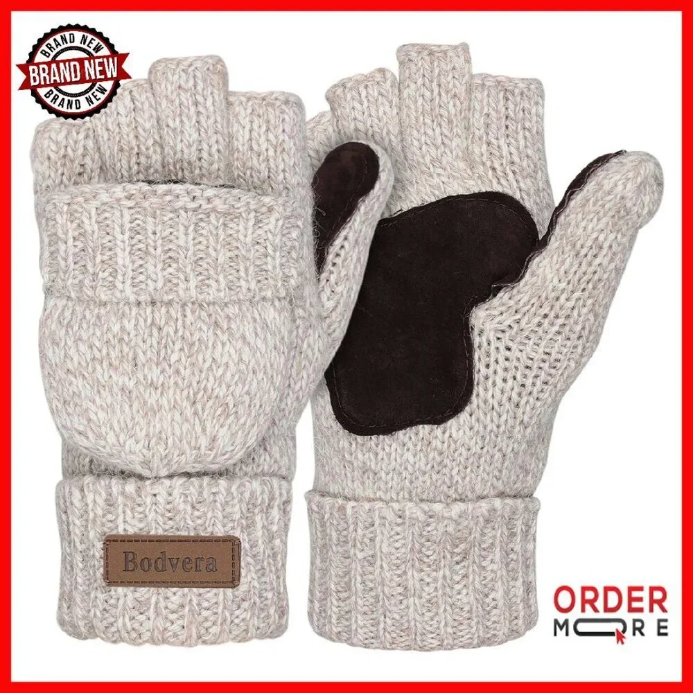 Fingerless Convertible Wool Gloves Thermal Insulation Winter Mittens